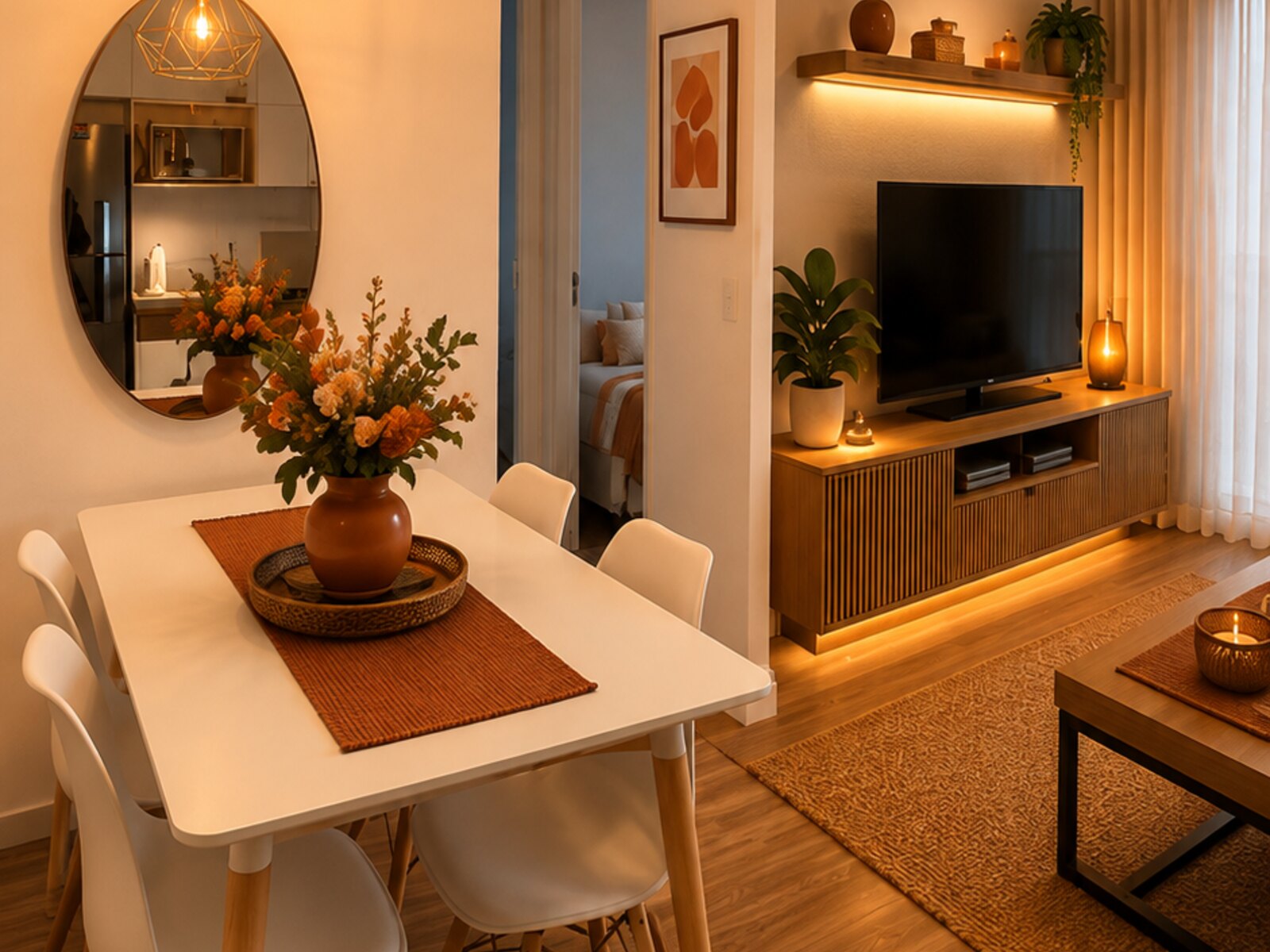 Sala de jantar integrada · Airbnb — Depois